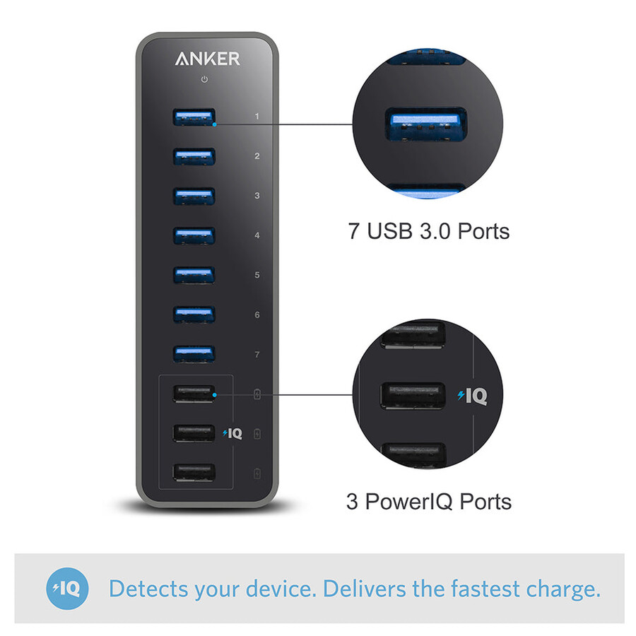 anker 60w 10-poorts usb 3.0 datahub
