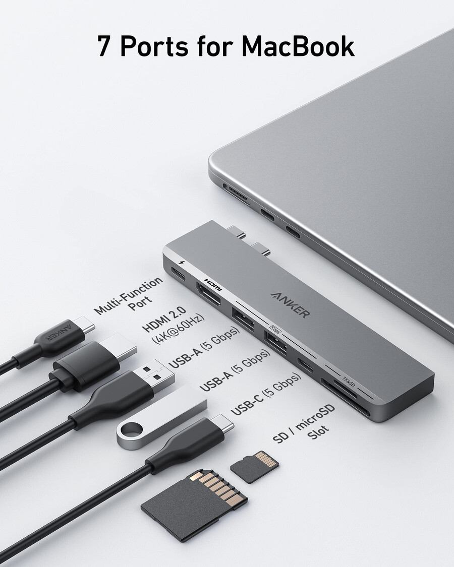 anker 547 usb-c-hub 7-in-2 voor macbook