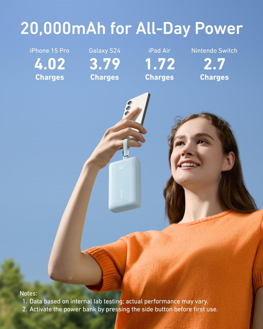 anker zolo powerbank 20k ingebouwde usb-c- en lightning-kabel